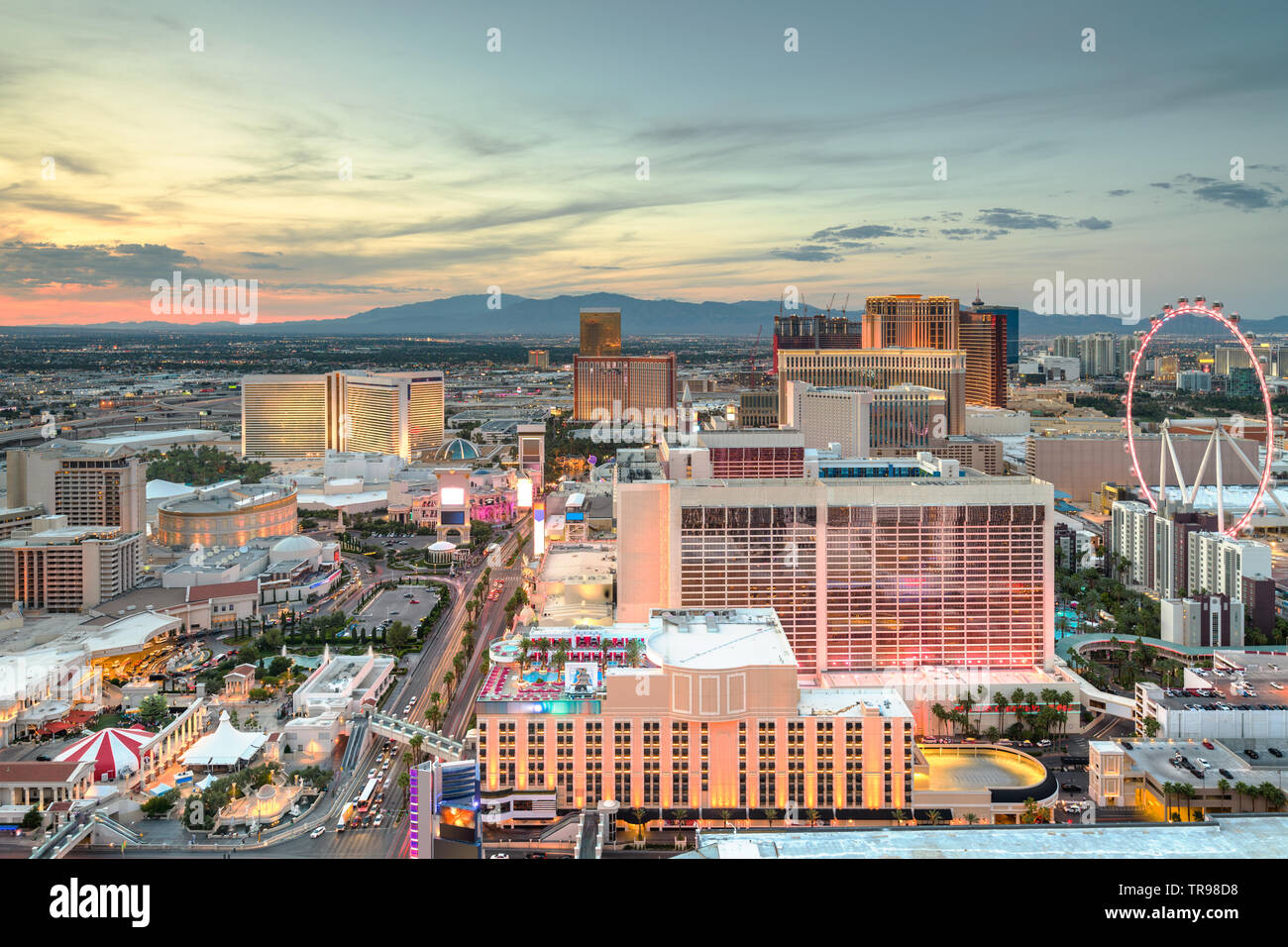 Las Vegas, Nevada, USA Stadtbild auf dem Streifen am Abend. Stockfoto