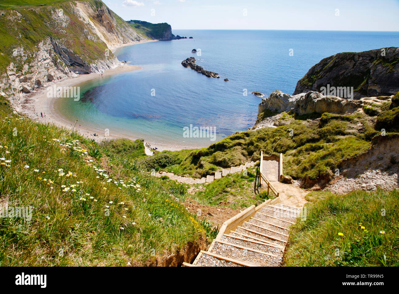 Durdle Door und Man O' War, Dorset, Großbritannien Stockfoto