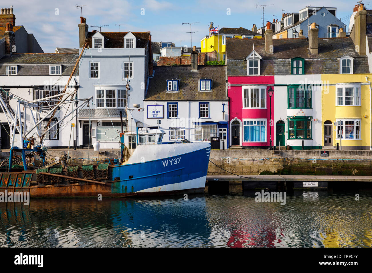 WEYMOUTH, Großbritannien - Mai 24th, 2019: der alte Hafen ist eine malerische Gegend an der Küstenort Weymouth in Dorset, Südengland. Stockfoto