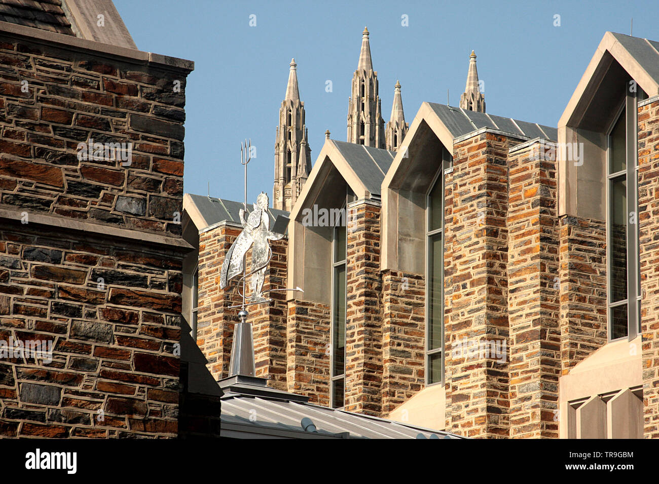 Teufel Windfahne auf dem Dach Gebäude im Campus der Duke University, Durham, NC, USA Stockfoto