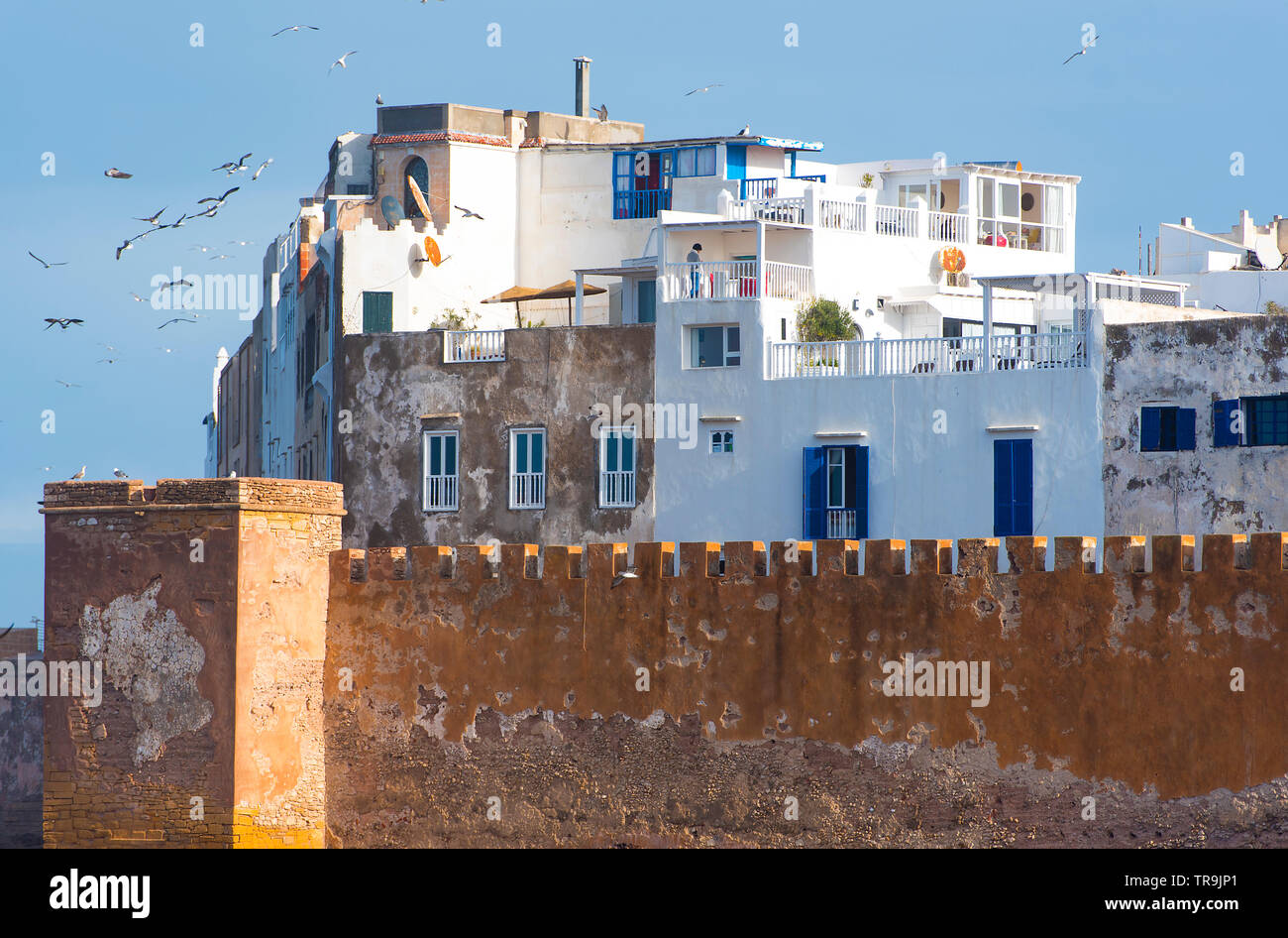 Herrlicher Panoramablick von Essaouira Wälle Antenne in Essaouira, Marokko. Stockfoto