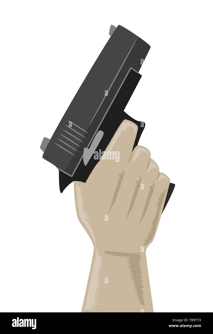 Abbildung: eine Hand mit einem Gewehr Stockfoto