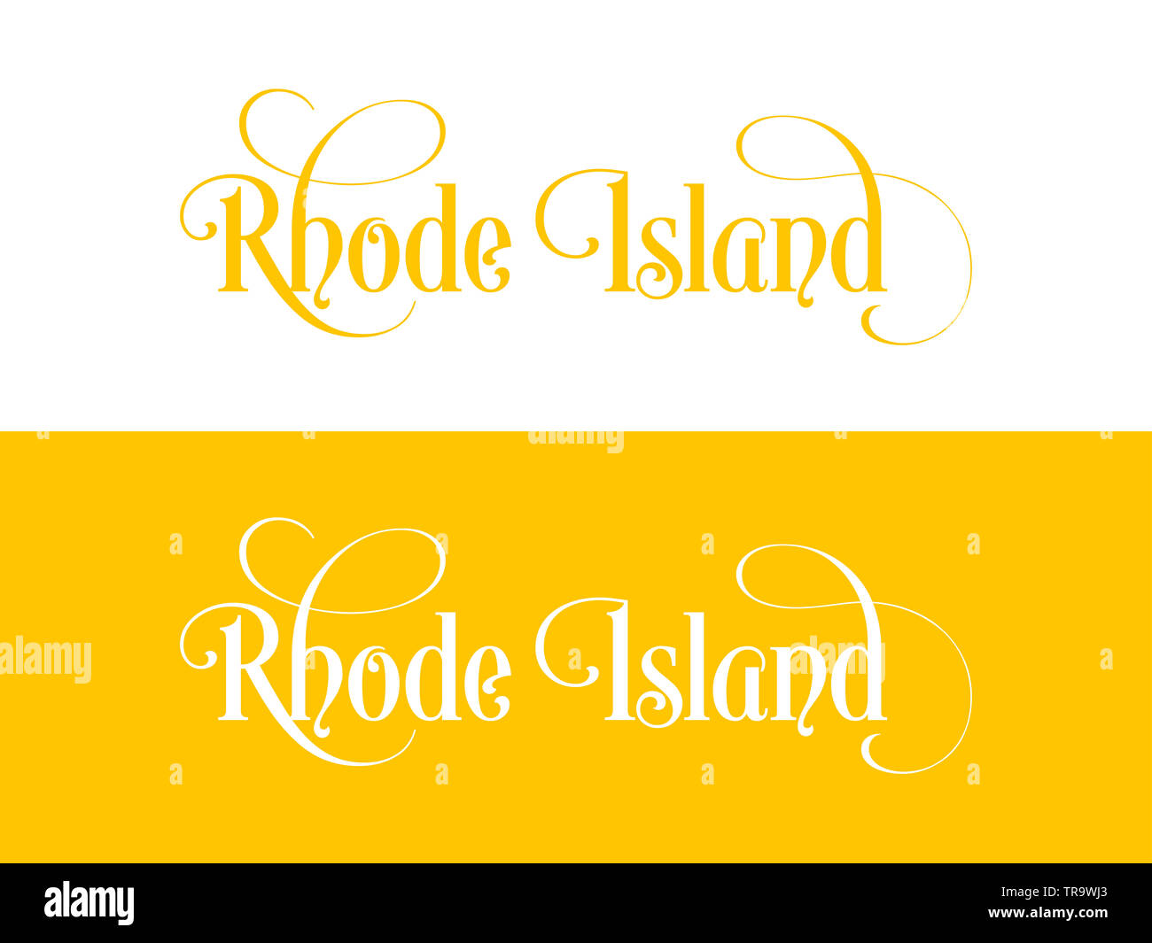 Typografie in den USA Rhode Island, handschriftliche Abbildung auf der offiziellen US-Farben. Moderne Kalligraphie Element für Ihr Design. Einfach v Stockfoto