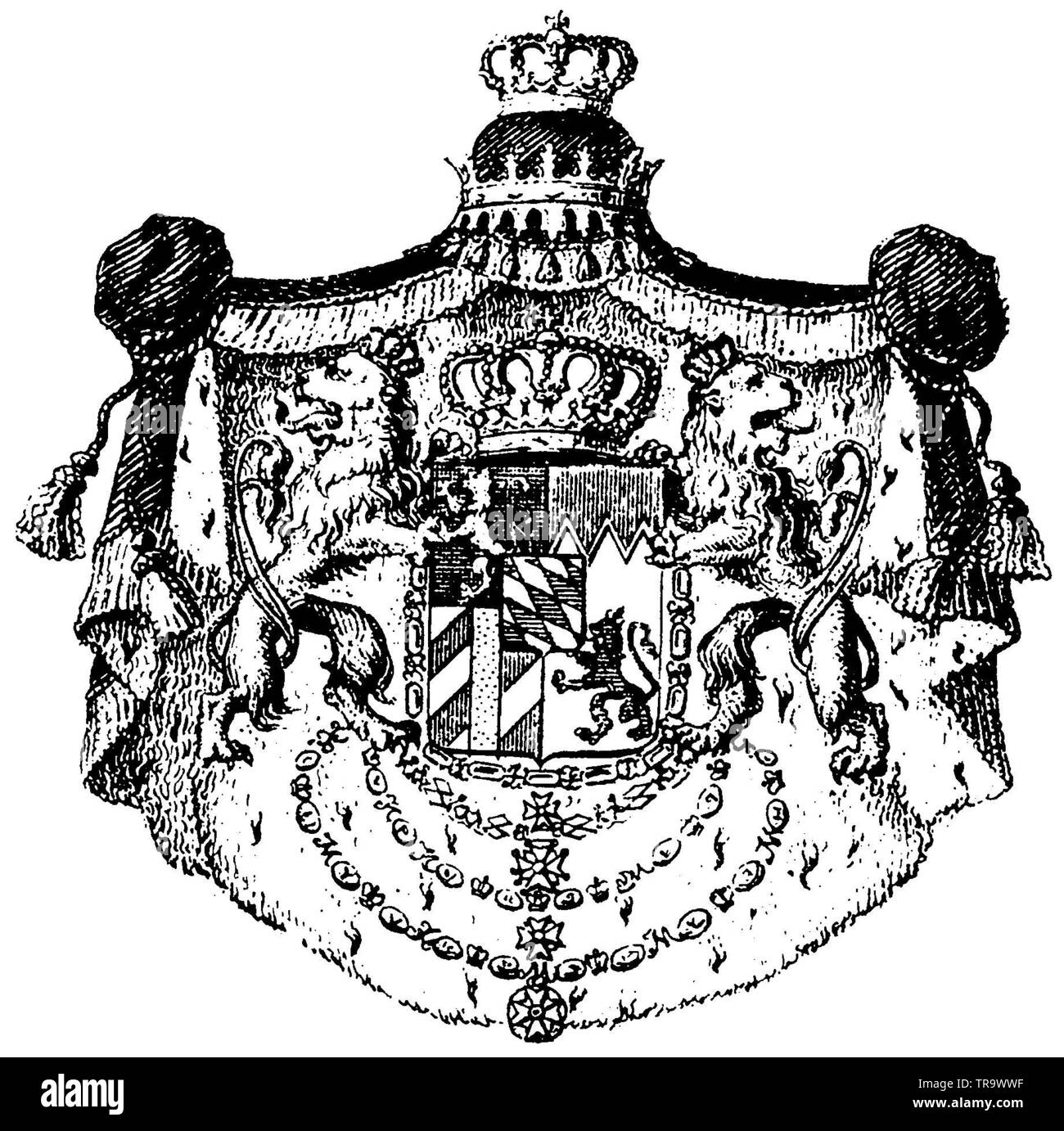 Wappen der Europäischen Länder. Deutschland: Bayern,, (kulturelle Geschichte Buch, 1875) Stockfoto