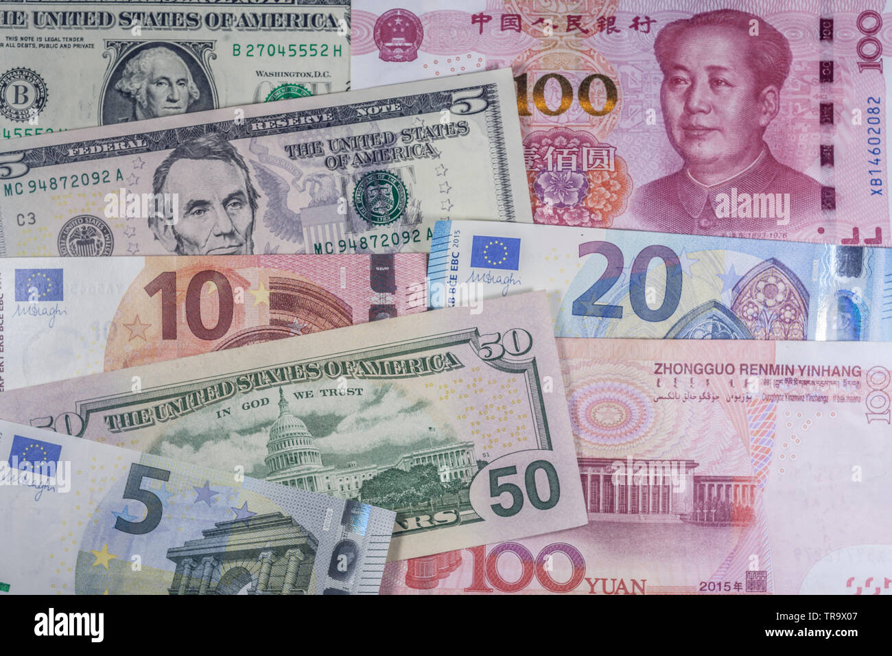 Usa, China und Europa Handel mit Währungen Stockfoto