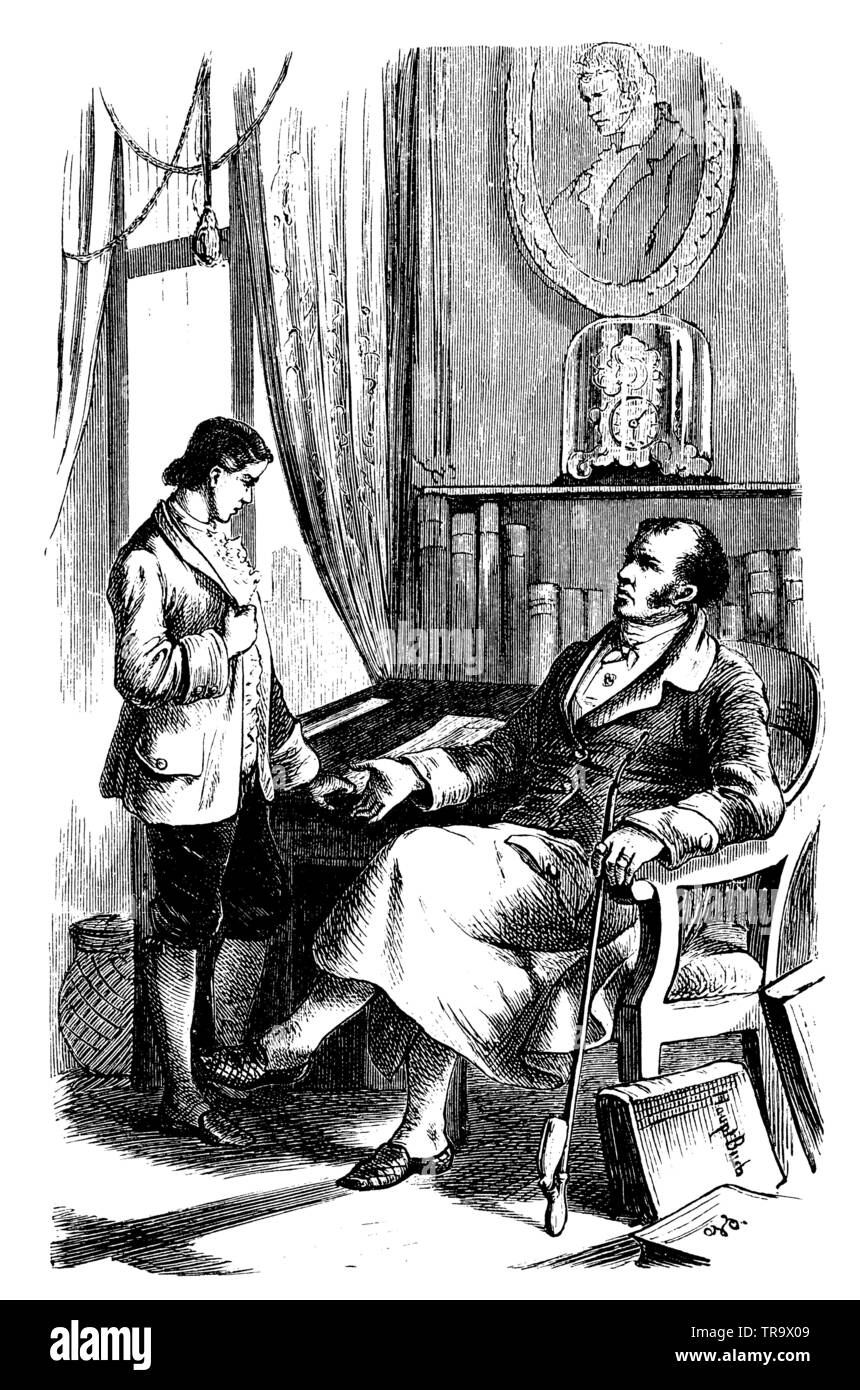 Robinson Crusoe wird ermahnt, von seinem Vater zu arbeiten,, (Roman, 1897) Stockfoto