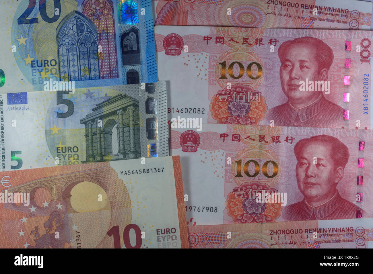 EU und China Handel mit Währungen Stockfoto