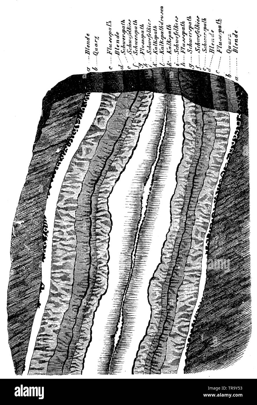 Freiberg Gangwerk mit einer symmetrischen - Längs- struktur,, anonym (evolution Geschichte Buch, 1890). Stockfoto