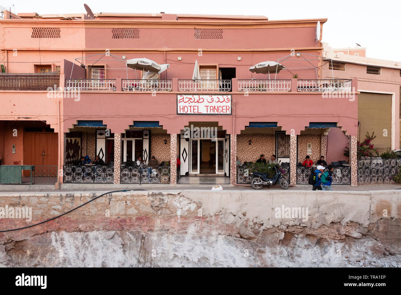 Das Hotel Tanger. Tafraoute, Tiznit Provinz, Souss-Massa, Marokko, Afrika. Stockfoto