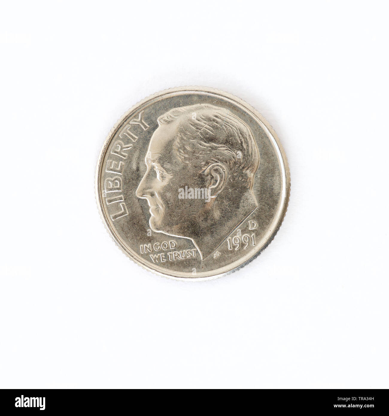 Usa 1 Groschen" Roosevelt Dime" Münze - 1991 Stockfoto
