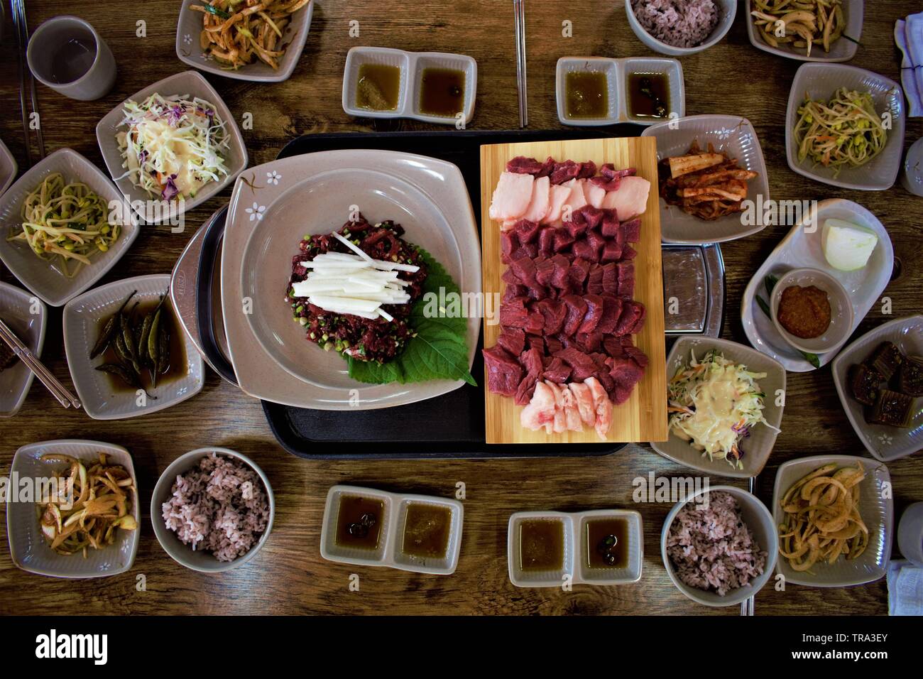 Pferd Fleischgerichten in Jeju, Korea Stockfoto