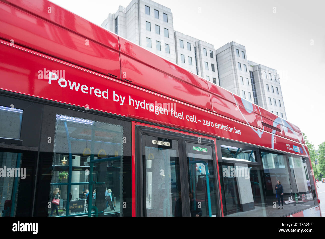 Seitenansicht eines RVI Covent Garden Hydrogen Fuel Cell Bus Stockfoto