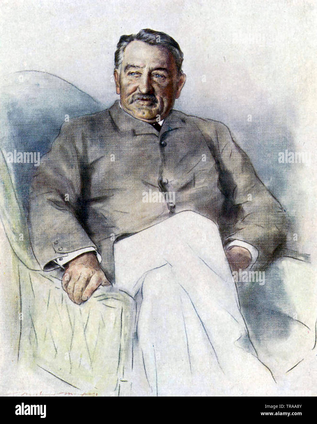 CECIL RHODES (1853-1902), englischer Geschäftsmann und Politiker in seinem Haus in Muizenberg, Südafrika. Gezeichnet von Mortimer Menpes über 1900. Stockfoto