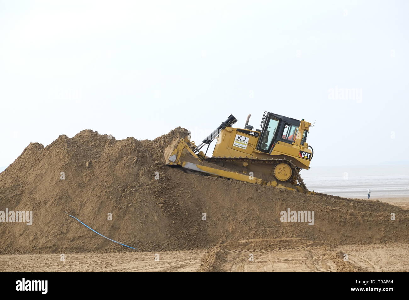 Oktober 2015 - Cat Bulldozer, die den Sand für den Strand Rennen bei Weston super Mare Stockfoto