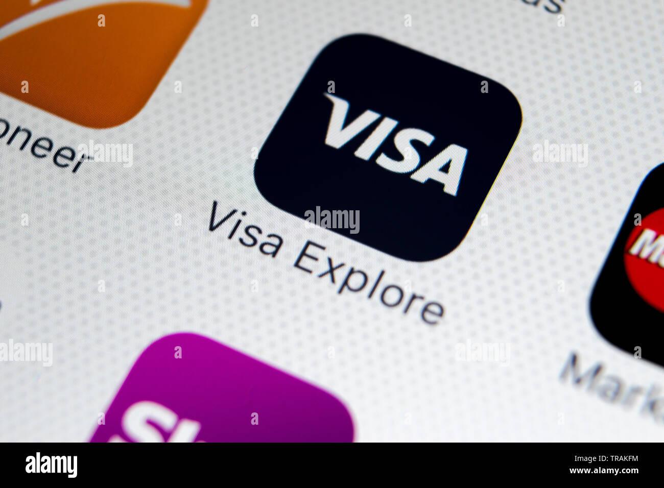 Sankt-Petersburg, Russland, 9. Februar 2018: Visa Symbol auf Apple iPhone X-close-up. Visa Symbol der App. Visum online Anwendung. Soziale mich Stockfoto