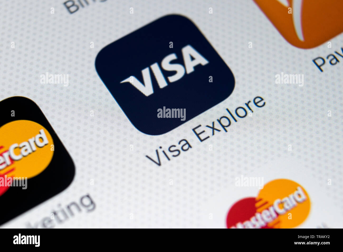 Sankt-Petersburg, Russland, 9. Februar 2018: Visa Symbol auf Apple iPhone X-close-up. Visa Symbol der App. Visum online Anwendung. Soziale mich Stockfoto