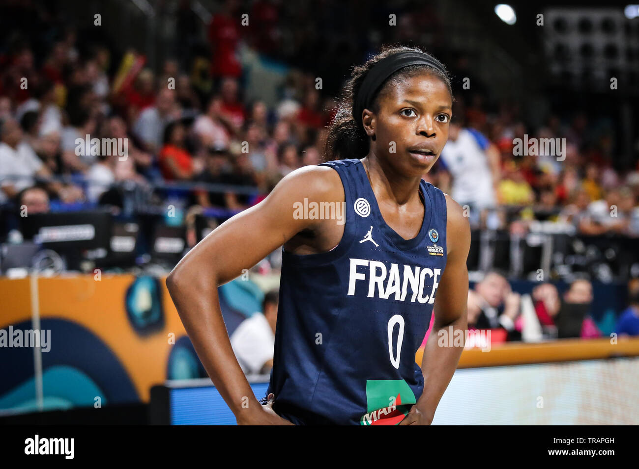 Teneriffa, Spanien, 28. September 2018: Französischer Basketballspieler Olivia Epoupa während Basketball match Belgien vs FRANKREICH Stockfoto