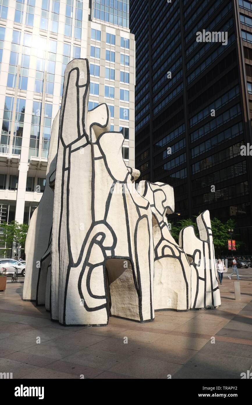 Denkmal mit ständigen Tier ist eine Skulptur von Jean Dubuffet vor der Helmut Jahn James R. Thompson Center in der Schleife Gemeinschaft Fläche ausgelegt Stockfoto