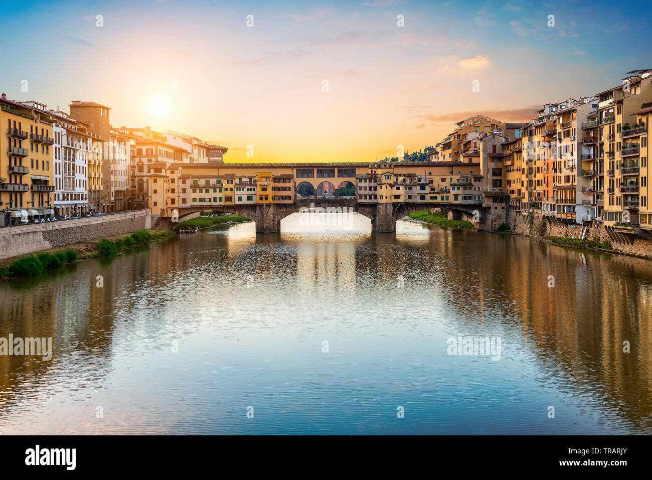 Morgensonne über Vecchio in Florenz Stockfoto