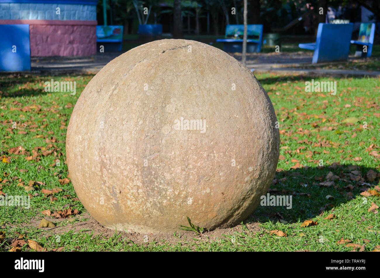 Die berühmten und geheimnisvollen präkolumbische Steinkugeln von Costa Rica, als UNESCO-Welterbe Stockfoto