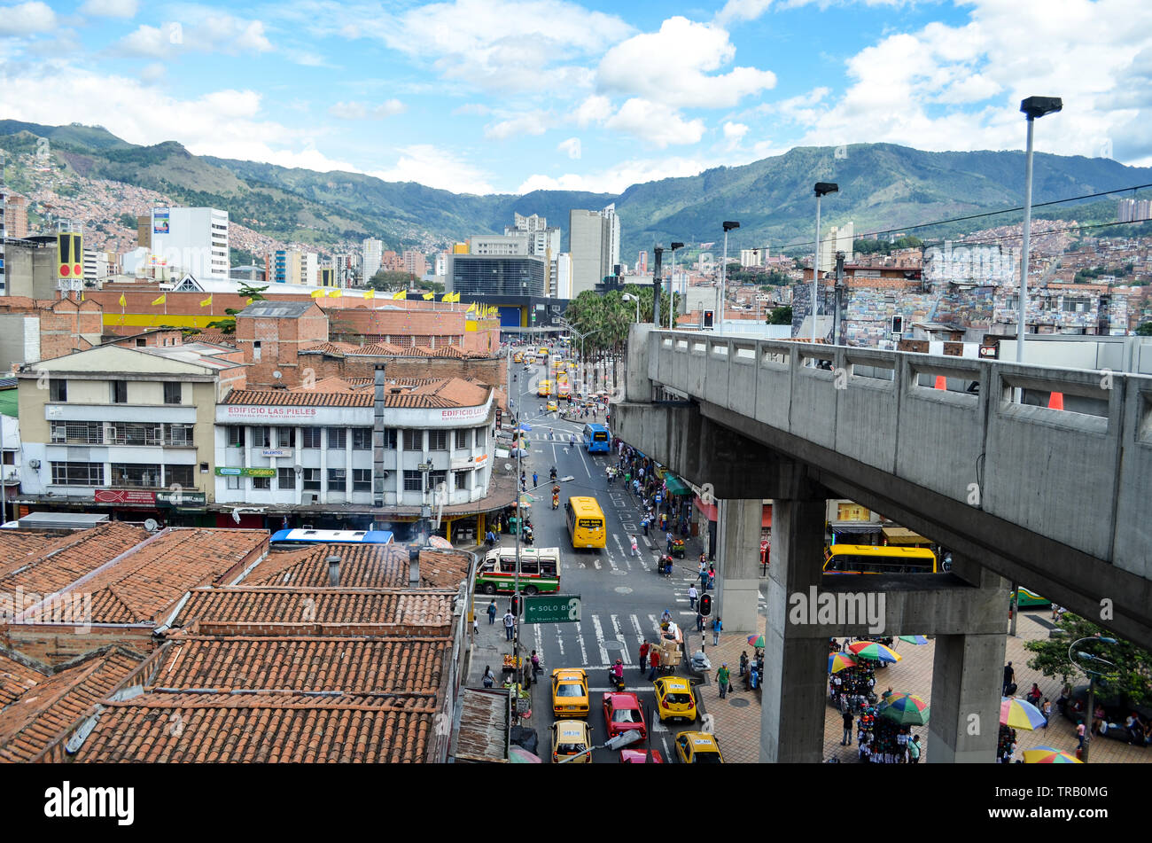 Übersicht von Medellin Downtown Stockfoto