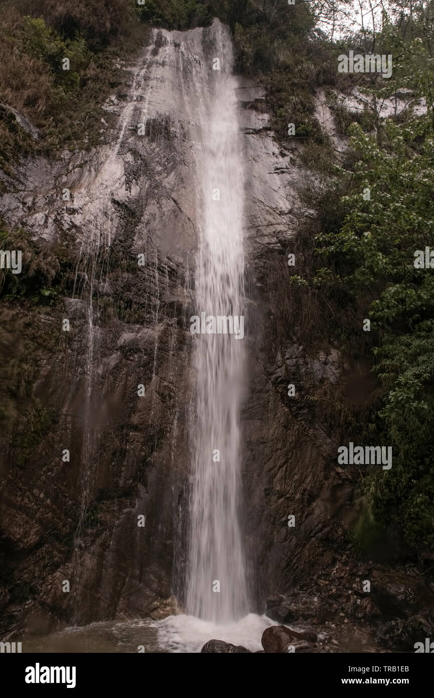 Weema, Wasserfälle, Nord Sikkim, in Regen, en route, zum, Lachung, Valley, Indien. Stockfoto