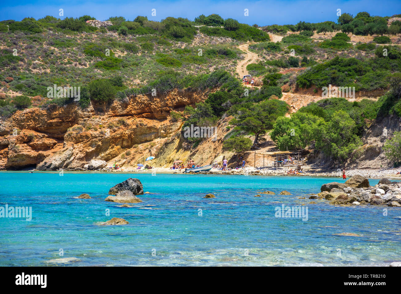 Tropischen Strand von Voulisma Beach, Istron, Kreta, Griechenland. Stockfoto