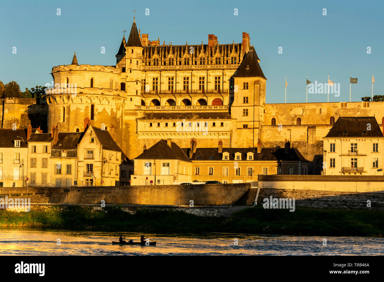Renaissance Schloss von Amboise bei Sonnenuntergang, Tal der Loire, Weltkulturerbe der UNESCO, Indre et Loire, Center-Val de Loire, Frankreich Stockfoto