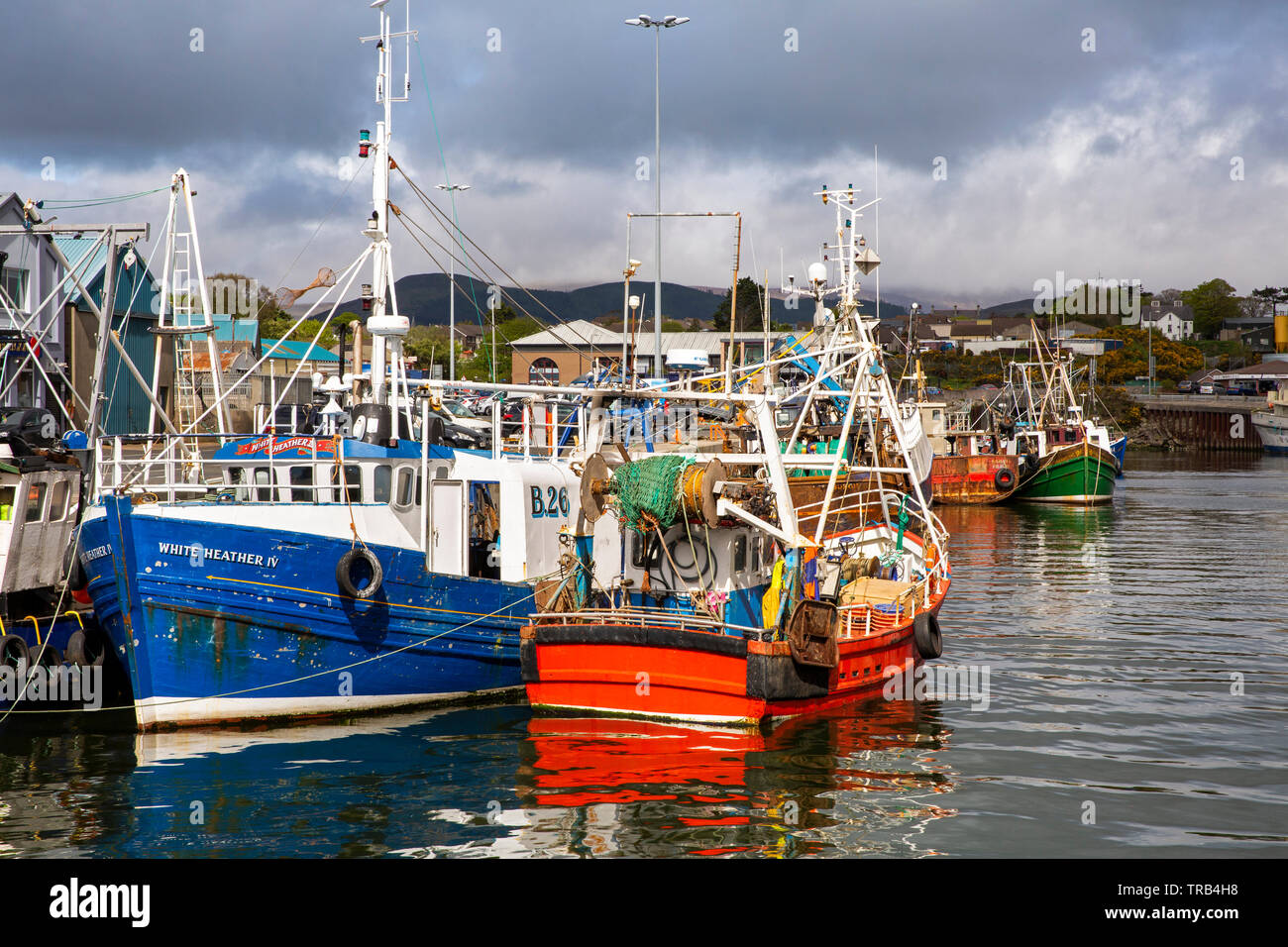 Nordirland, Co Down, Kilkeel, Hafen, arbeiten Fischerbooten am Kai vertäut Stockfoto