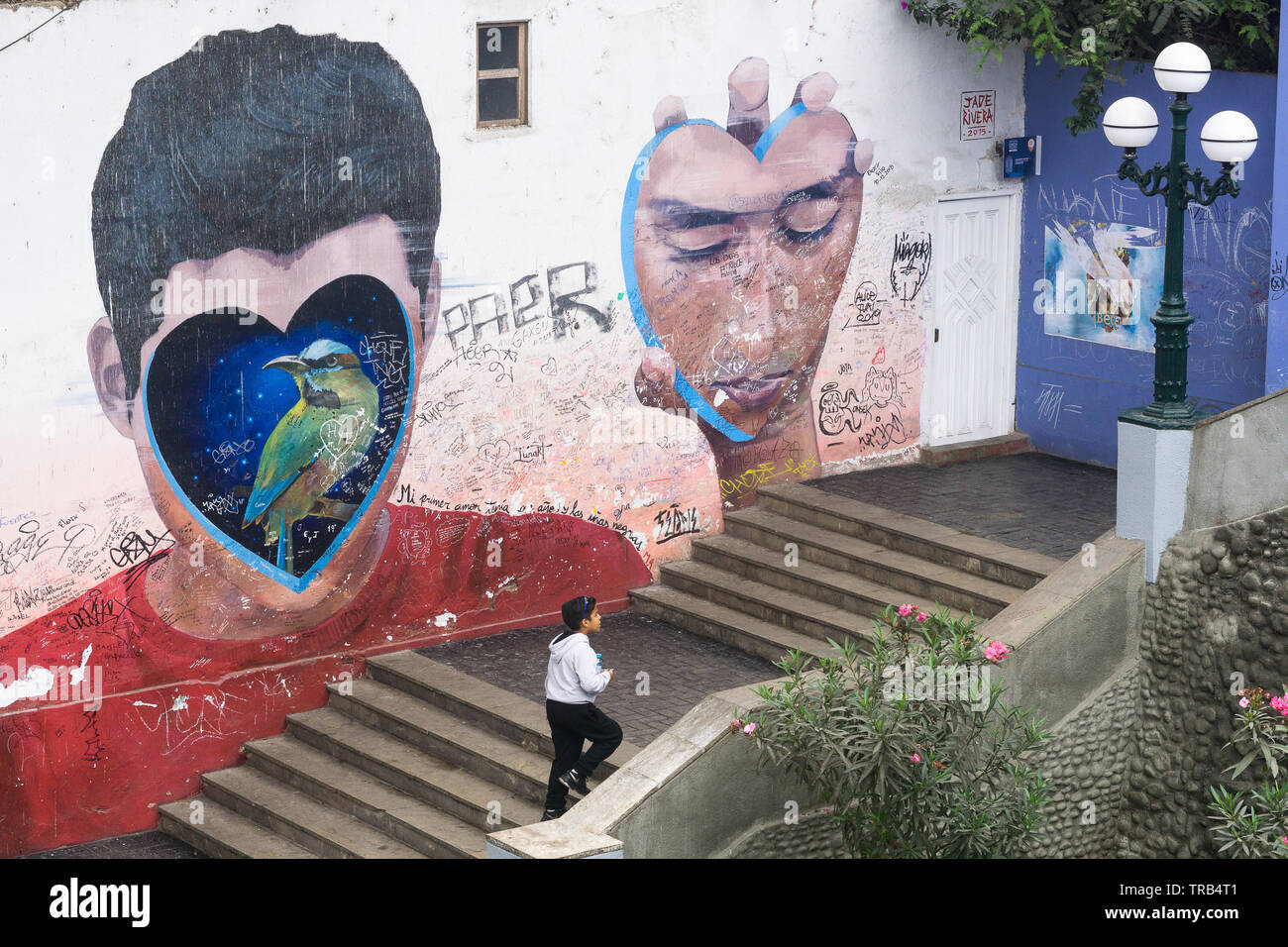 Barranco Lima - Die Heimat der Seufzer Wandmalerei von Jade Rivera in den Barranco Bezirk von Lima, Peru, Südamerika. Stockfoto