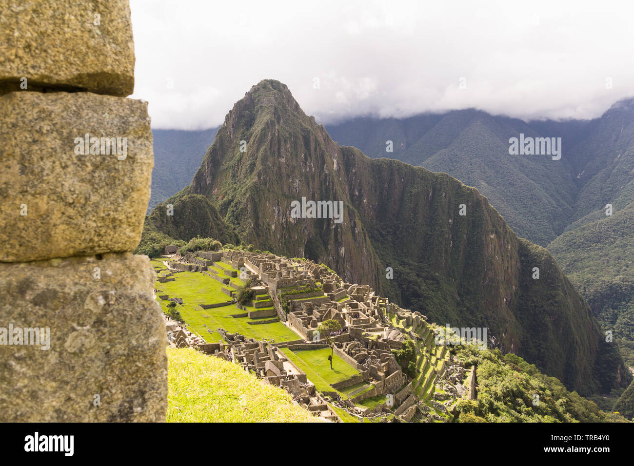 Machu Picchu, Peru, Südamerika - Machu Picchu Zitadelle vom Haus des Guardian gesehen (Caretaker's Hütte). Stockfoto