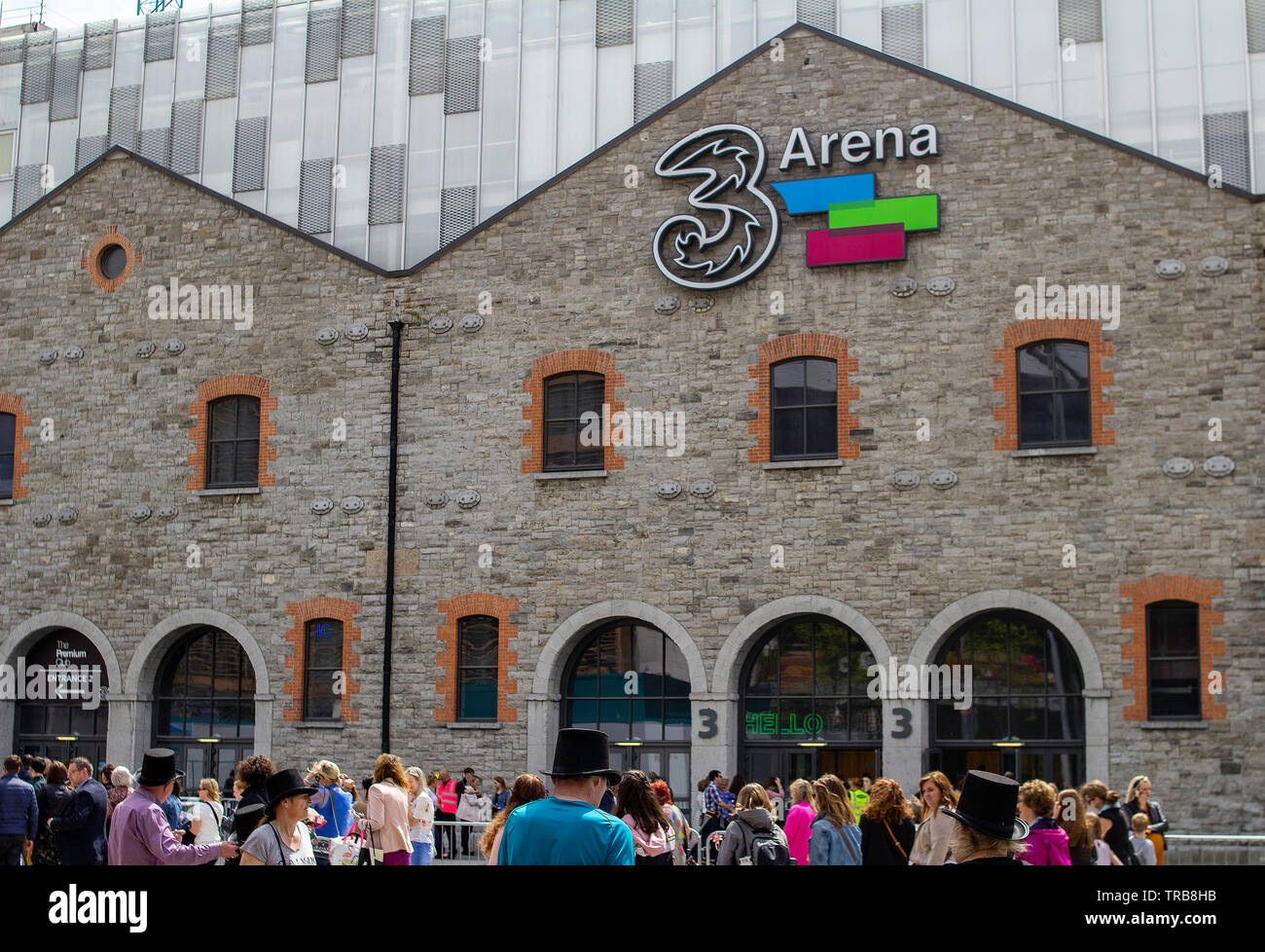 Der Eingang zum 3 Arena, Dublin, Irland. Ursprünglich im Jahr 2008 als Depot eröffnet und umbenannt nach dem Sponsor im Jahr 2014. Stockfoto