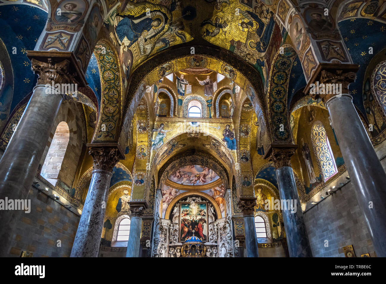 Innenraum der Kirche La Martorana Kirche in Palermo, Sizilien, Italien Stockfoto