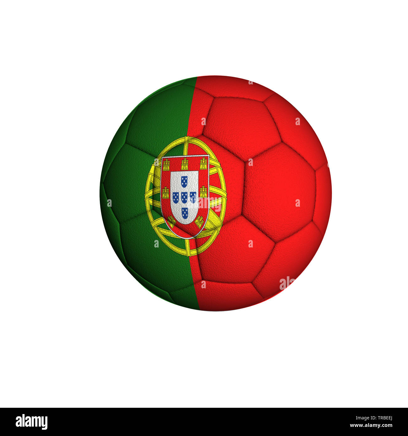 Fußball mit einer Flagge Portugals isoliert auf weißem Hintergrund Stockfoto