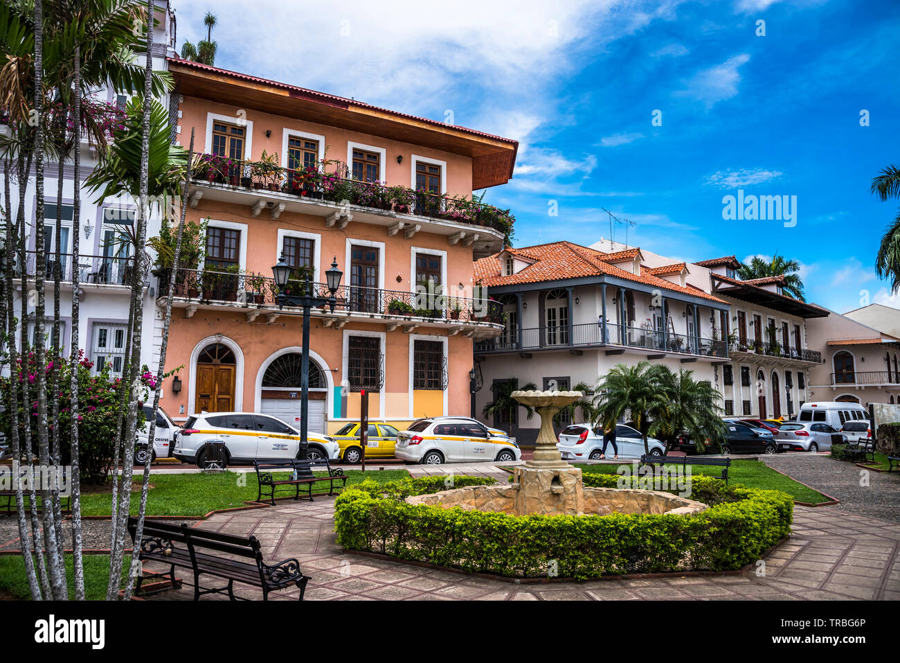 Street Scene mit alten kolonialen buuildings in El Casco Viejo von Panama City Stockfoto