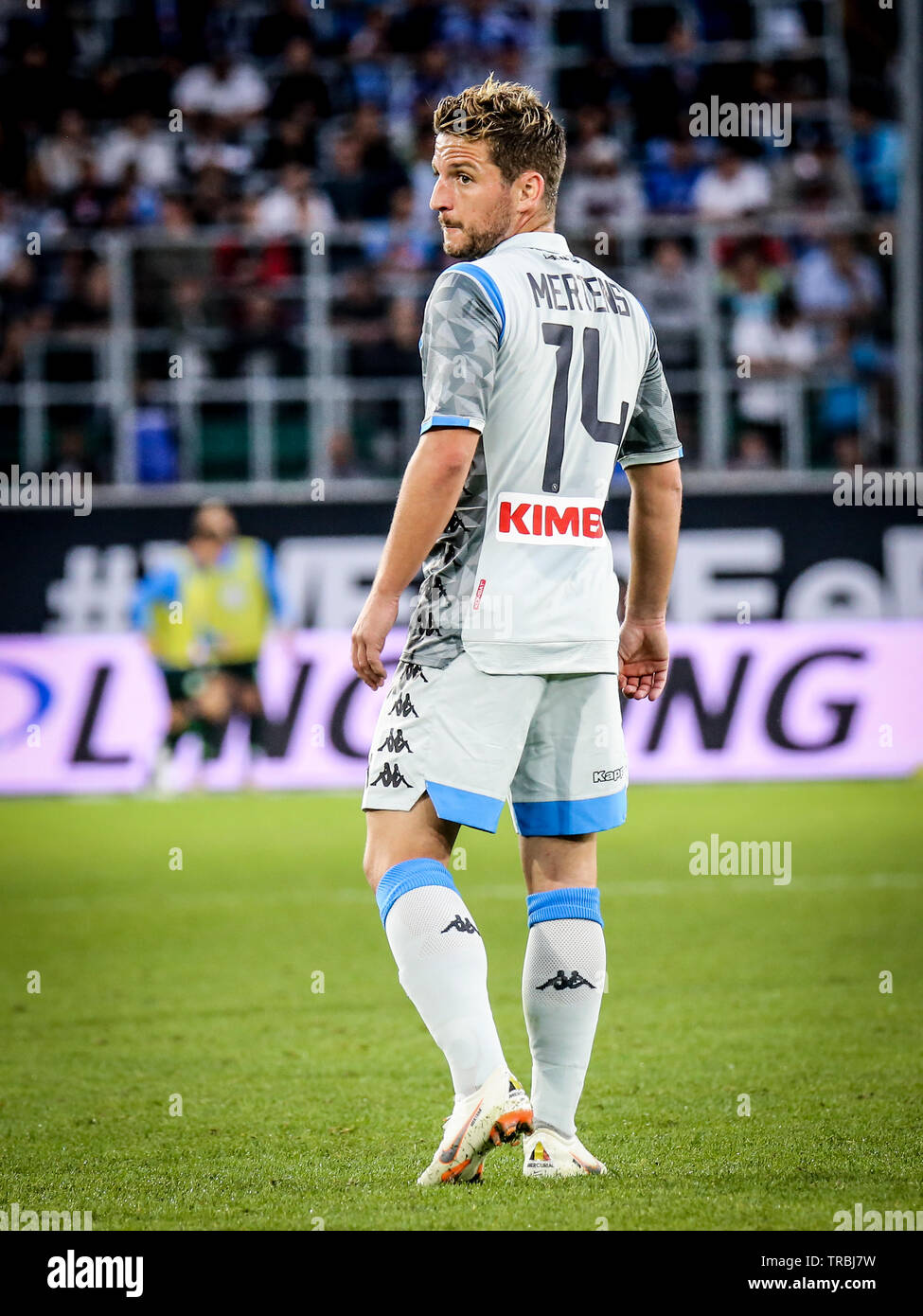 Wolfsburg, Deutschland, 11. August 2018: fussballer Trocknet Mertens während einem Fußballspiel zwischen dem VfL Wolfsburg und SSC Neapel. Stockfoto