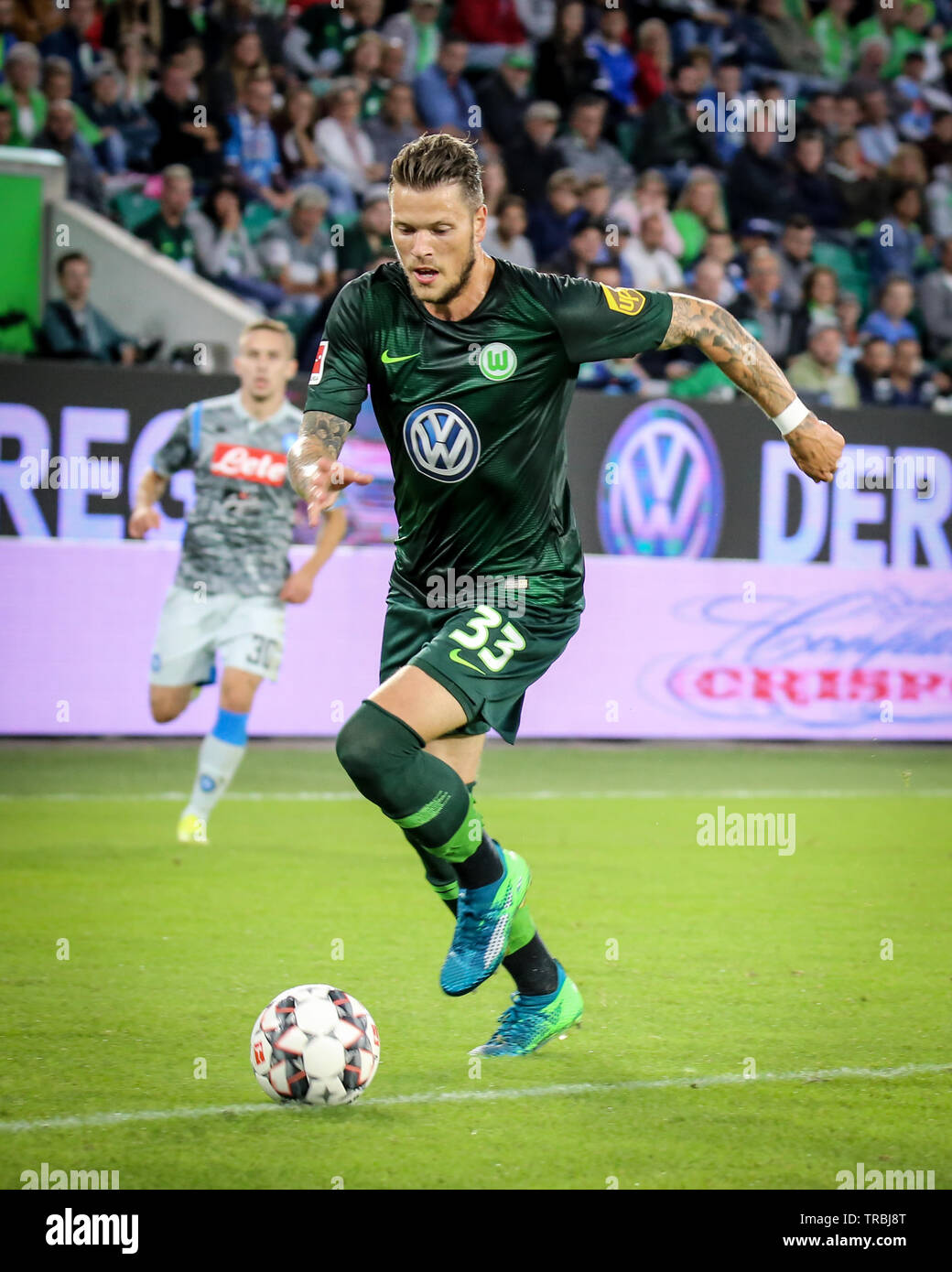 Wolfsburg, Deutschland, 11. August 2018: Fußball-Spieler, Daniel Ginczek #33, in Aktion bei einem Match auf 2018 - 2019 saison. Foto von Michele Morrone. Stockfoto