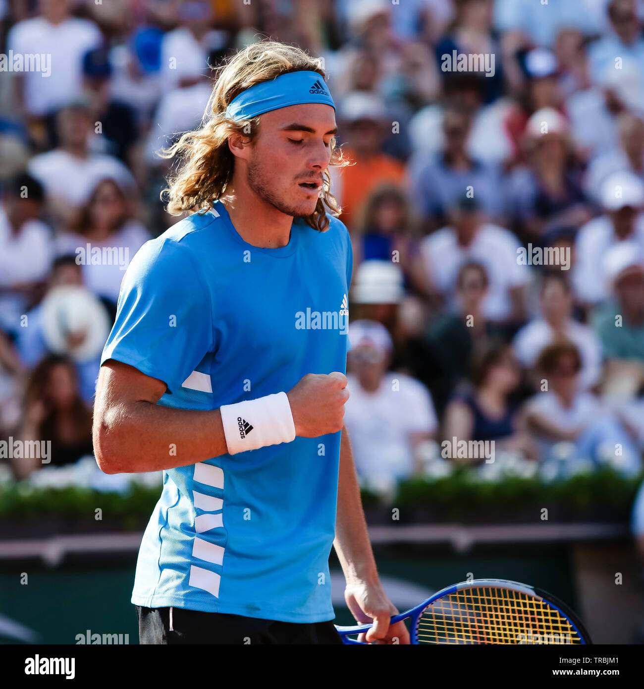 Paris, Frankreich. 2. Juni 2019. Stefanos Tsitsipas aus Griechenland während der French Open 2019 Grand Slam Tennis Turnier in Roland Garros, Paris, Frankreich. Frank Molter/Alamy leben Nachrichten Stockfoto