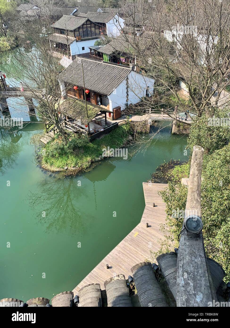 Ein Blick von Oben auf einen antiken Tempel Stockfoto