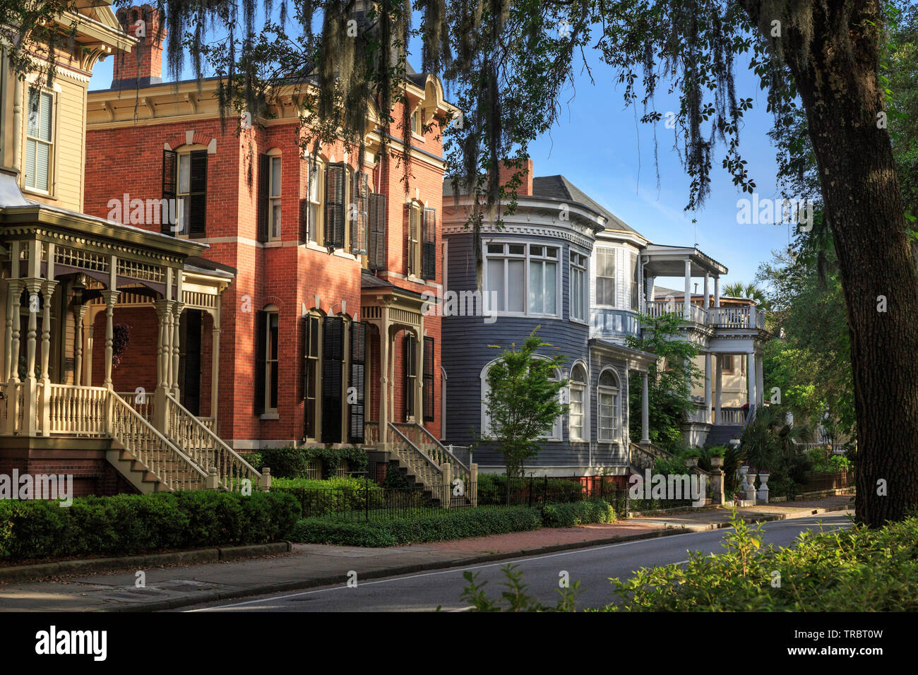 Historische Häuser auf Forsyth Park, Savannah, Georgia, USA Stockfoto