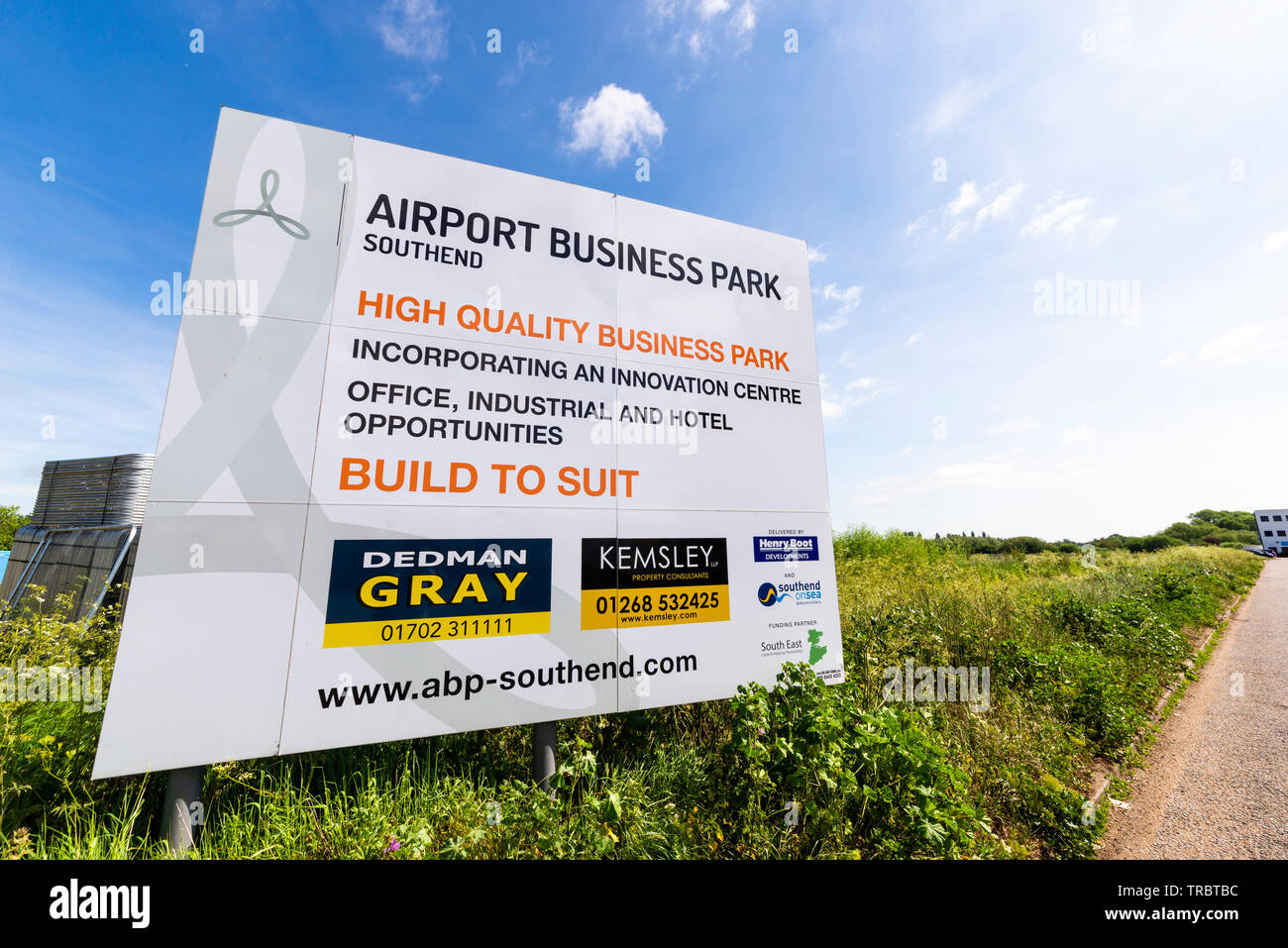 Werbetafel am London Southend Airport, Airport Business Park Entwicklung in Southend On Sea, Essex, Großbritannien. Eigenschaft Entwicklung kommerzielle Stockfoto