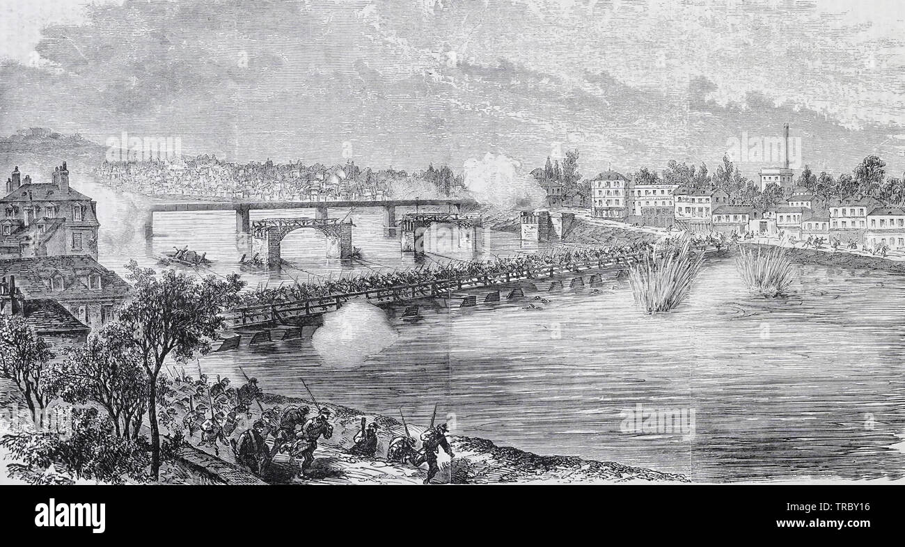Fall Von April 17 - Abgang von Federals verlassen am linken Ufer der Seine, in Asnieres während der Pariser Kommune, 1871 Stockfoto