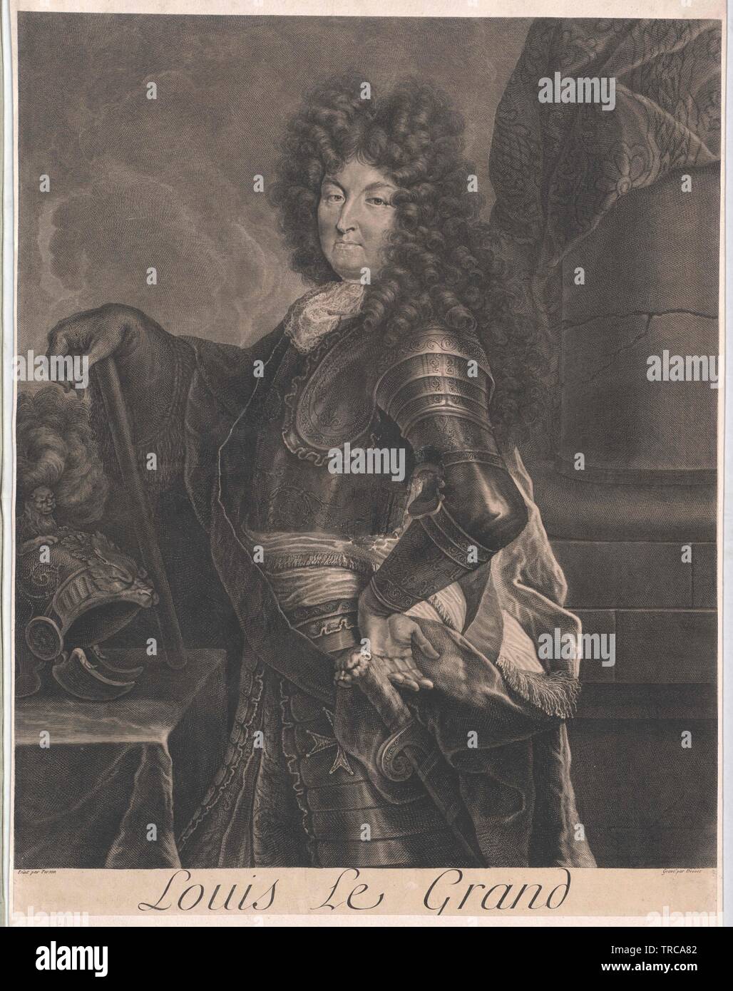 Ludwig XIV., König von Frankreich, Kupferstich von Drevet, Additional-Rights - Clearance-Info - Not-Available Stockfoto