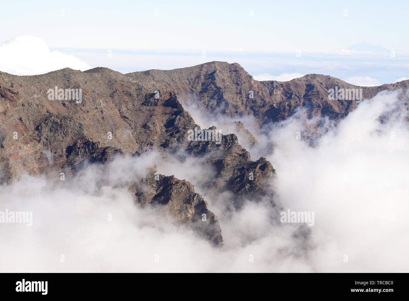 Blick in die Caldera de Taburiente von "Roque de Los Muchachos", dem höchsten Punkt der Insel La Palma. Stockfoto