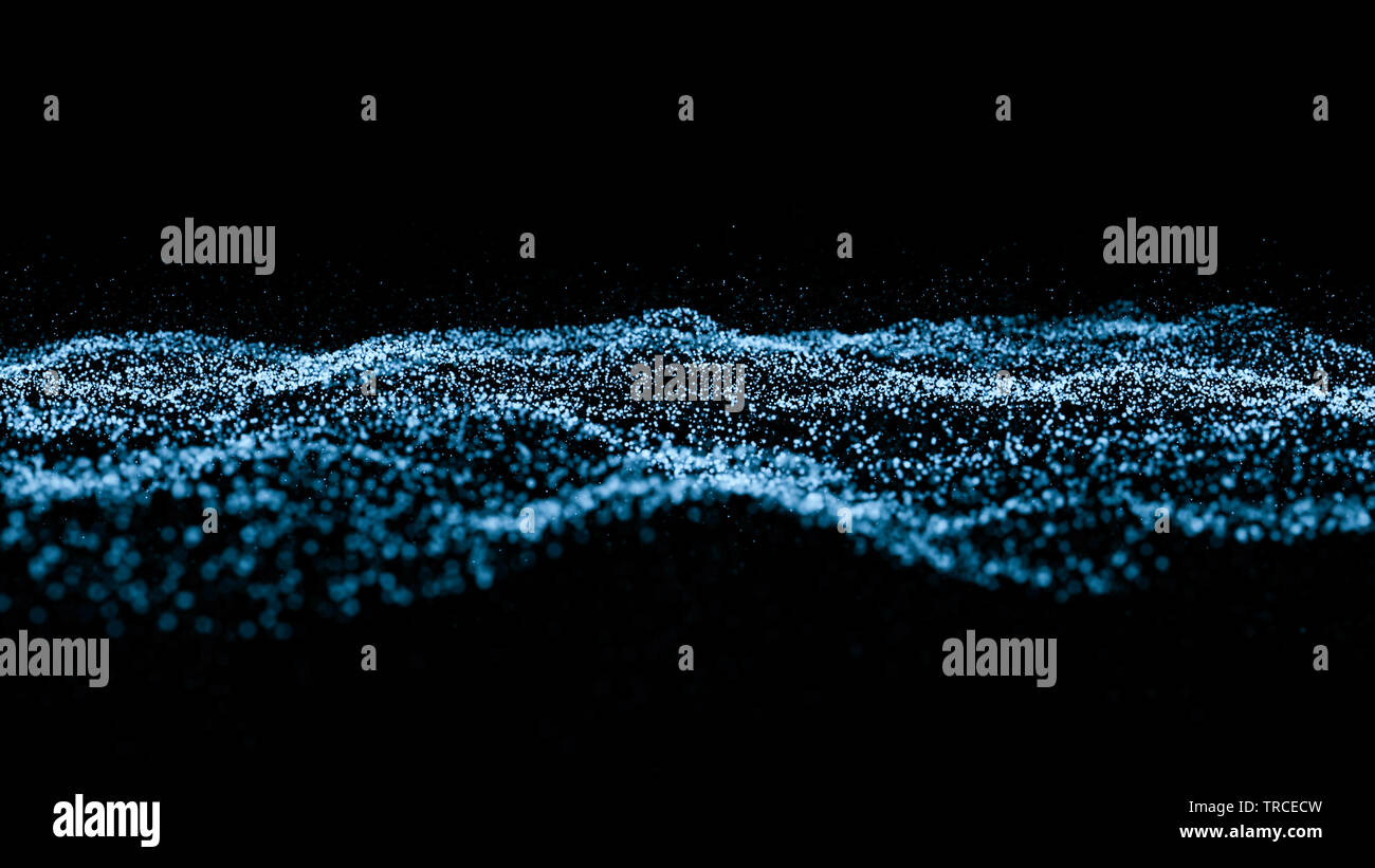 Blaue Partikel wave bokeh Hintergrund und Textur, Illustration Partikel selektiven Fokus wave auf schwarzem Hintergrund Stockfoto