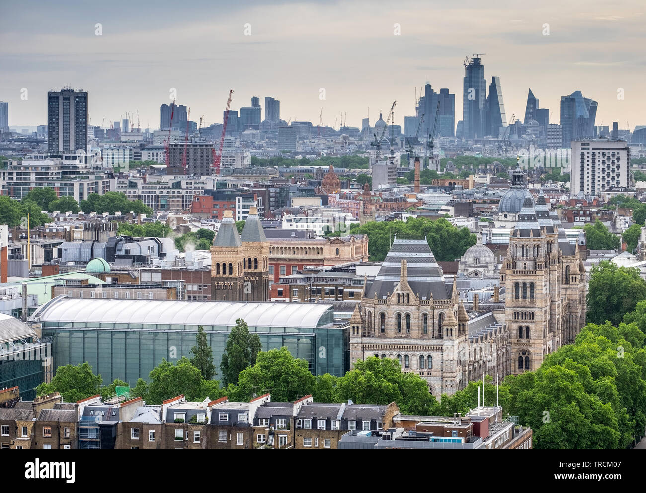 Das Natural History Museum mit der Londoner Skyline im Hintergrund, London, UK Stockfoto