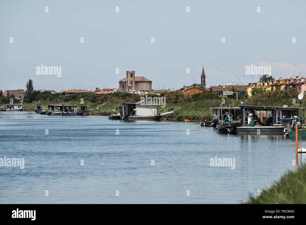 Angeln am Fluss, Delta del Po, Comacchio, Emilia-Romagna, Italien. Juni 2019 Stockfoto
