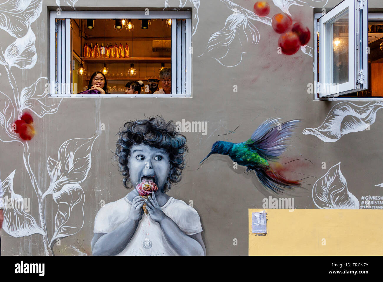 Eine bunte Cafe Exterieur, Hongkong, China Stockfoto