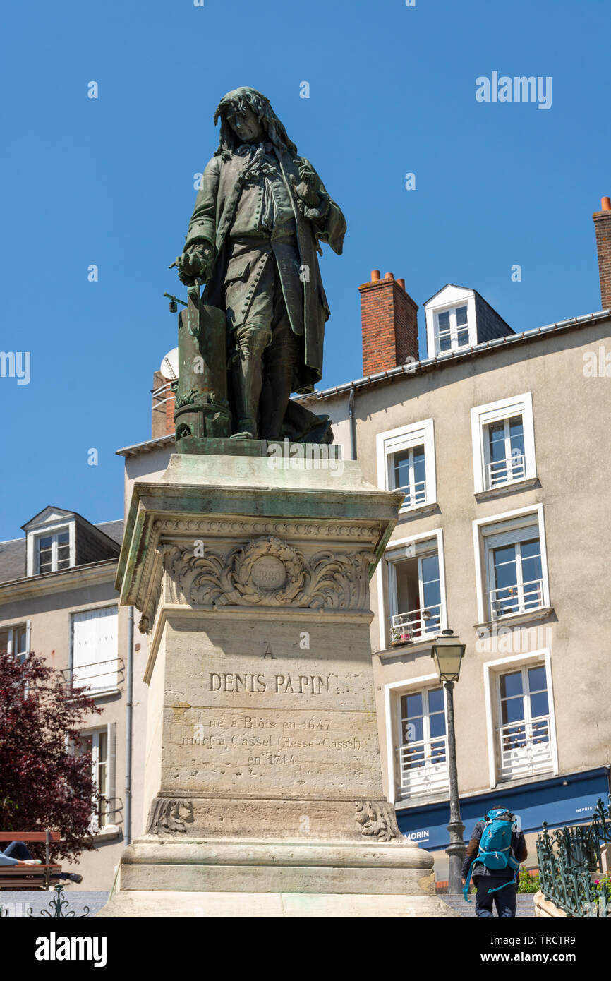 Statue von Denis Papin in Blois Stockfoto