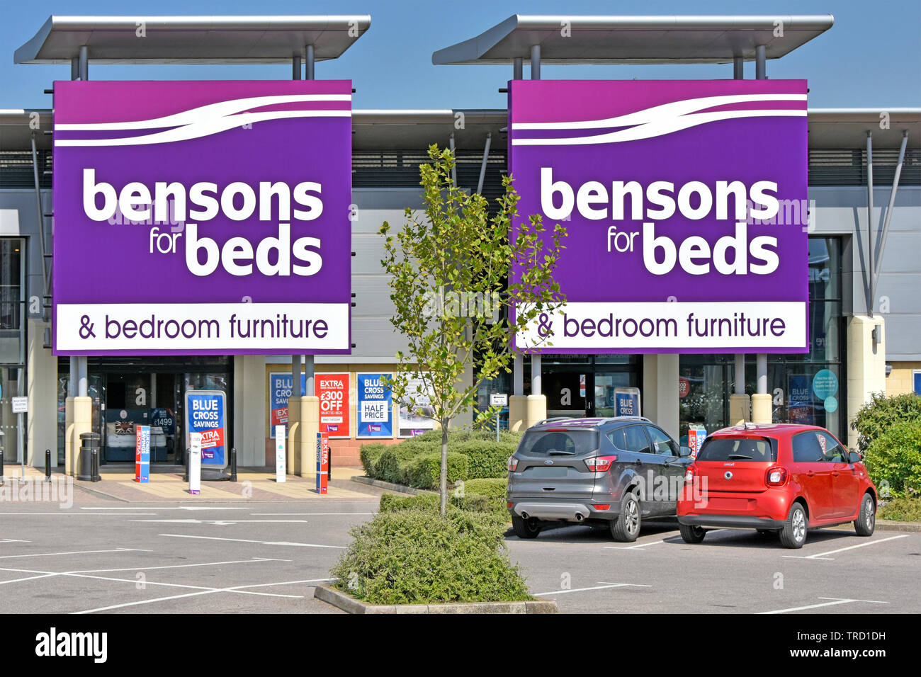 Steinhoff Bensons für Betten Schilder Bett retail Shop business Matratzen & Schlafzimmer Möbel in Thurrock Lakeside Retail Park Essex England Großbritannien Stockfoto